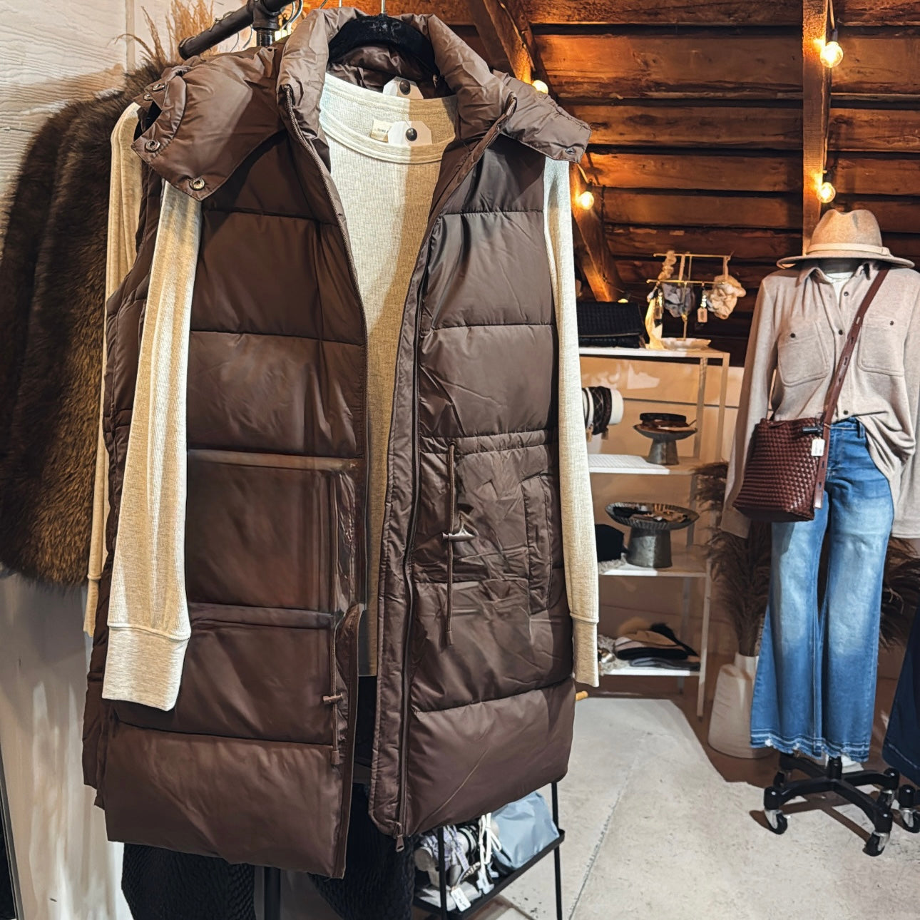 Brown Hooded Puffer Vest