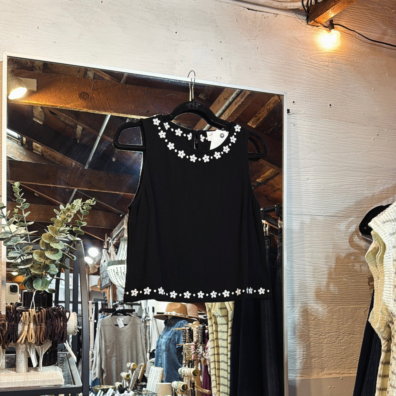 WhiteFloral Linen Tank