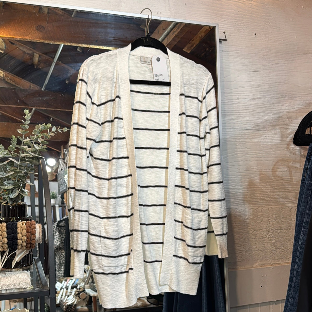 White/Charcoal Stripe Cardigan