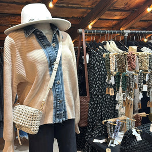 Denim Contrast Cardigan- Beige