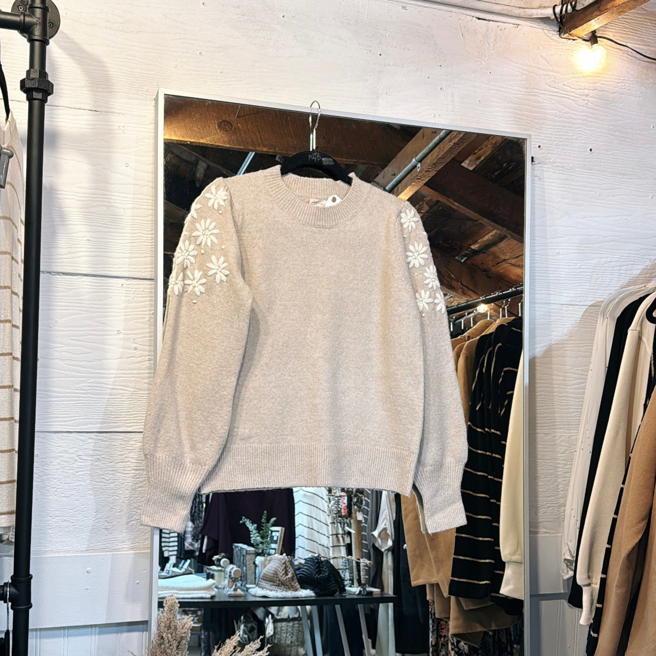 Embroidered Sleeve Sweater