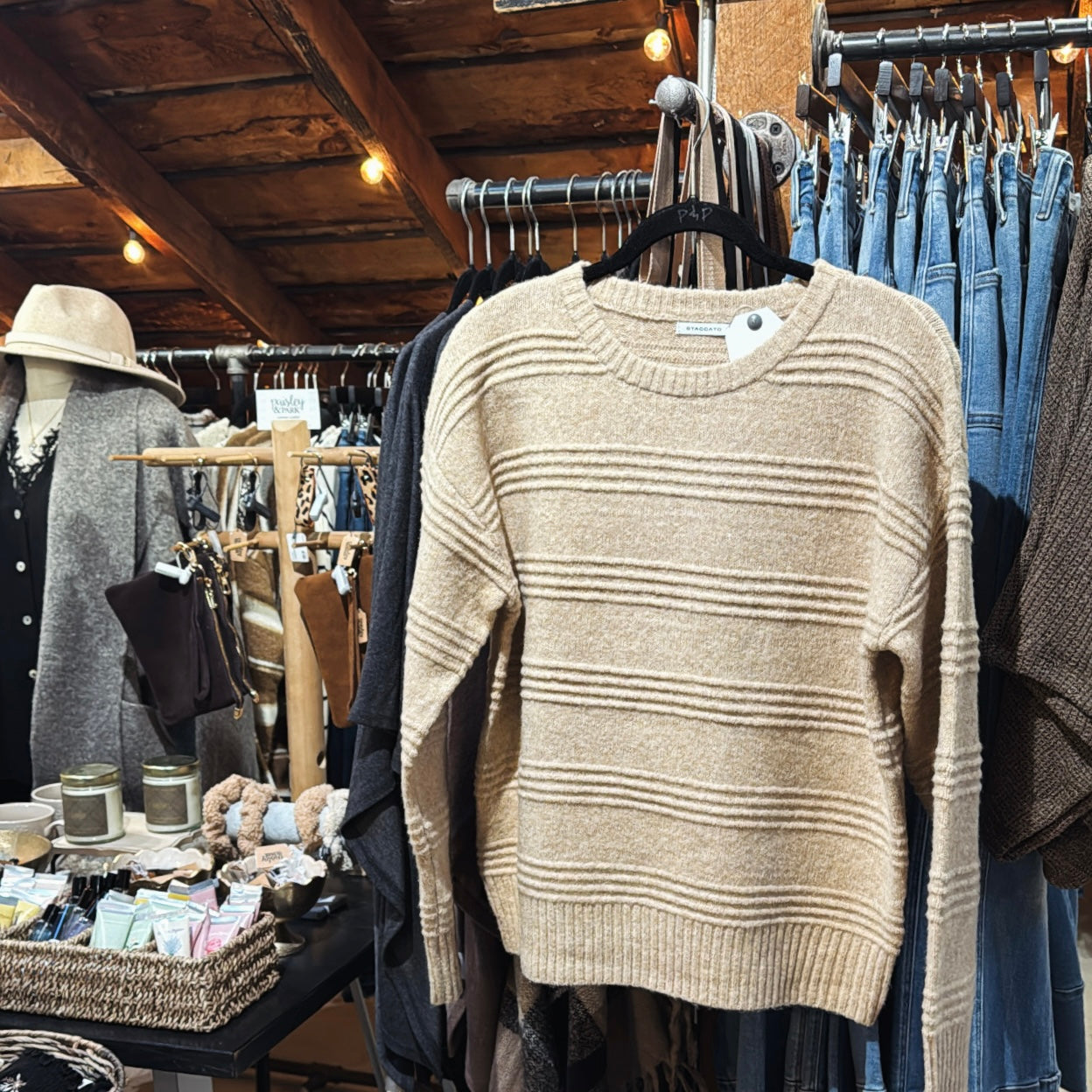 Pintuck Striped Sweater