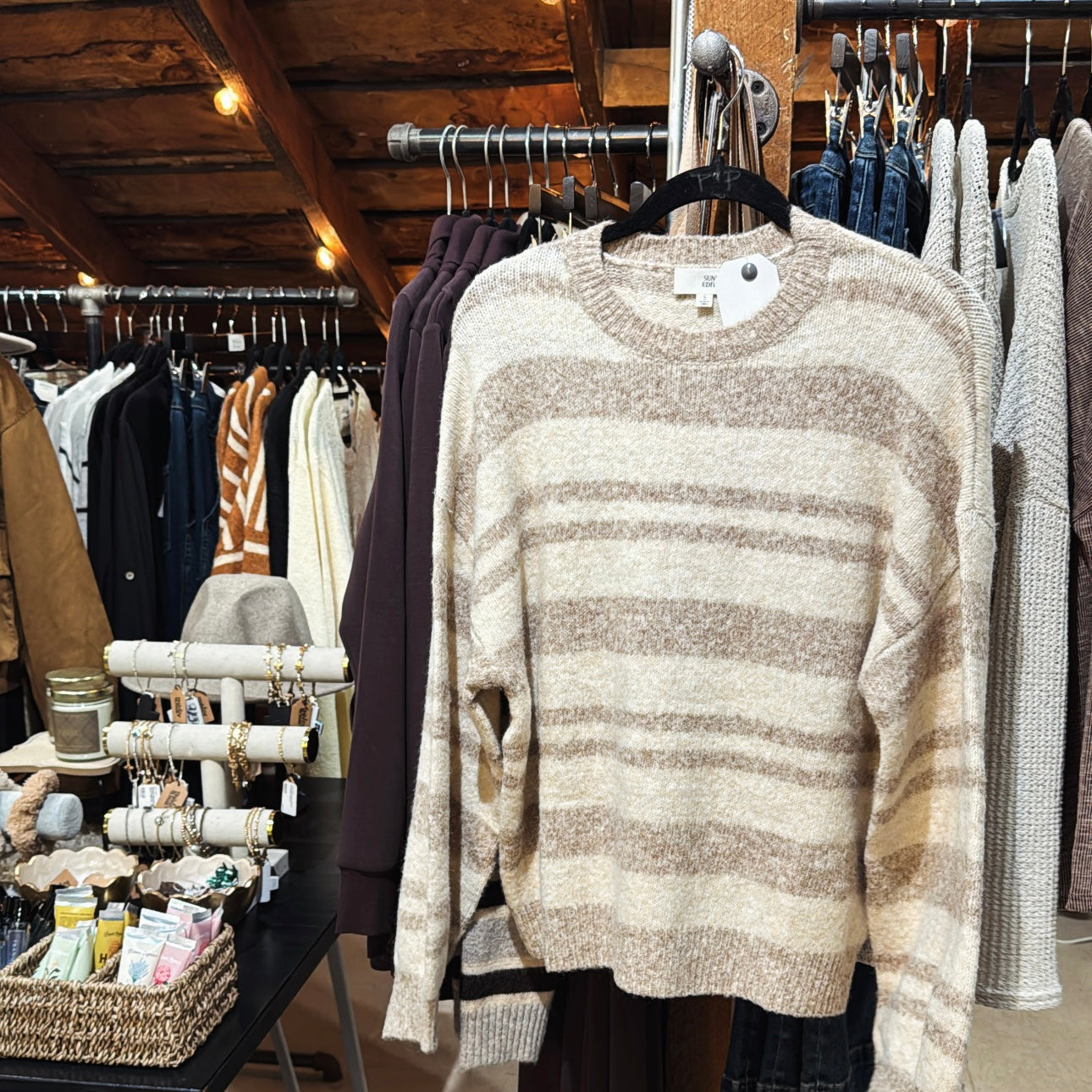 Taupe/Cream Striped Pullover