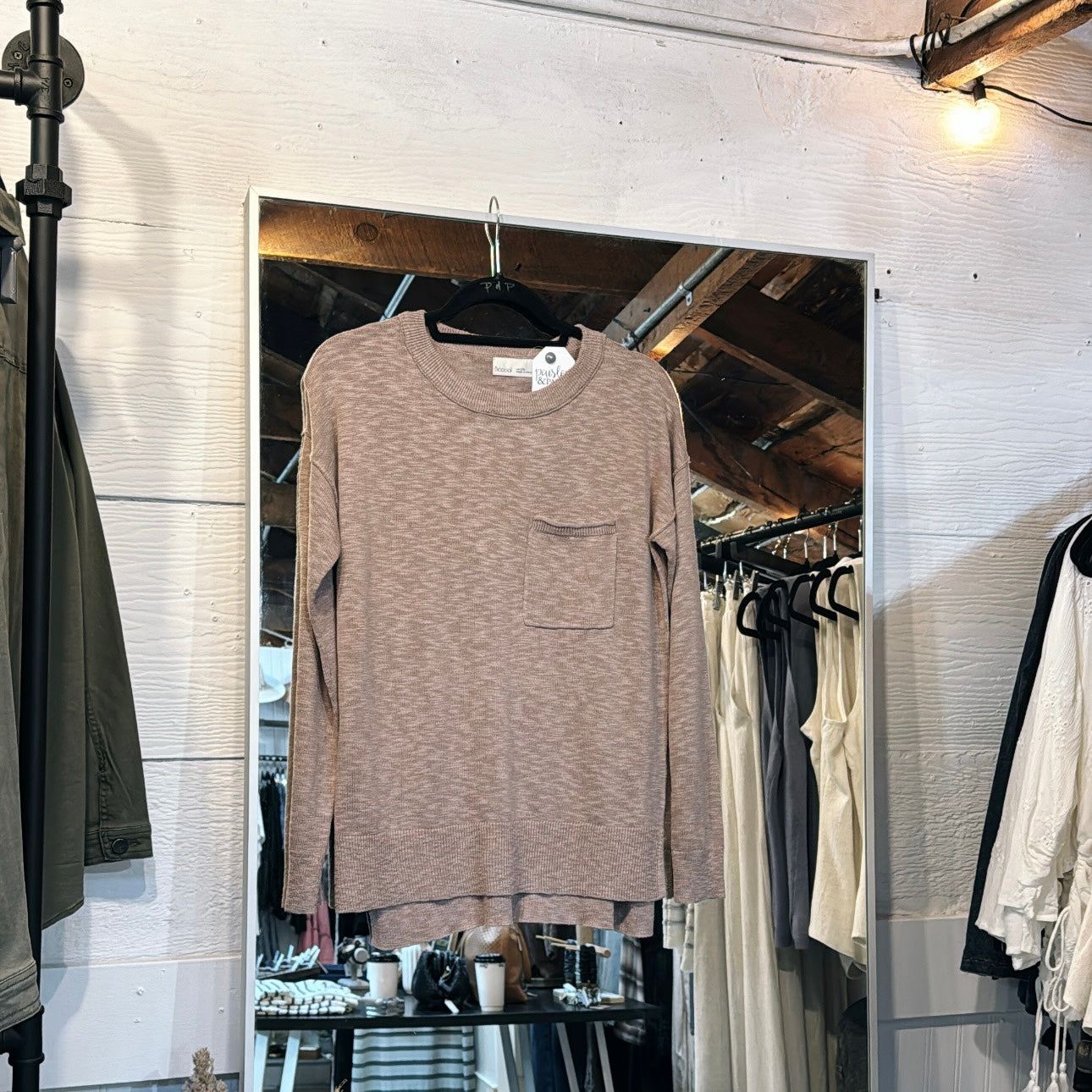 Slub Pocket Sweater-Mocha