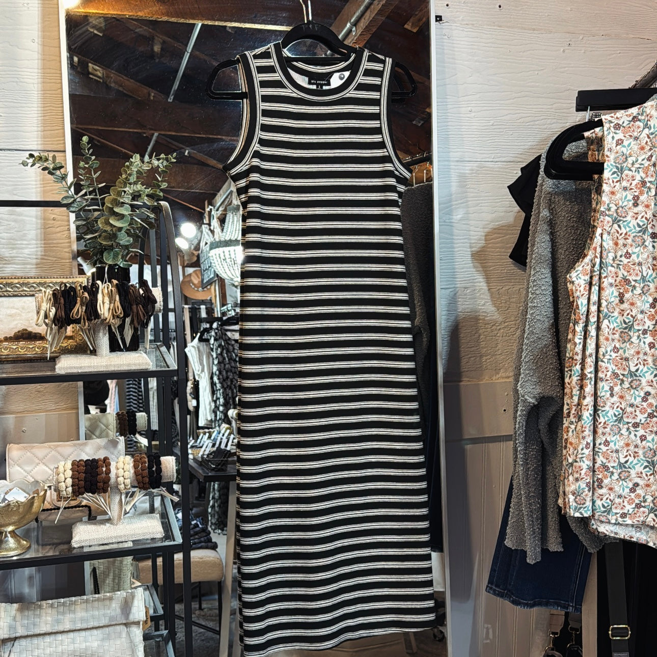 ButtonBack Striped Dress - BLK