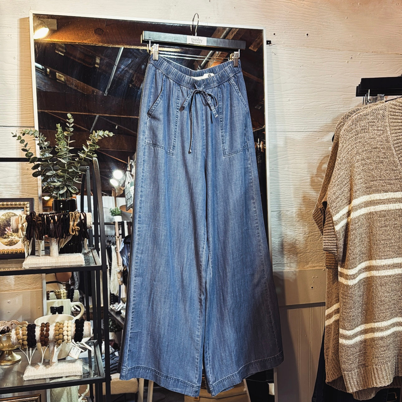 Wideleg Chambray Pants