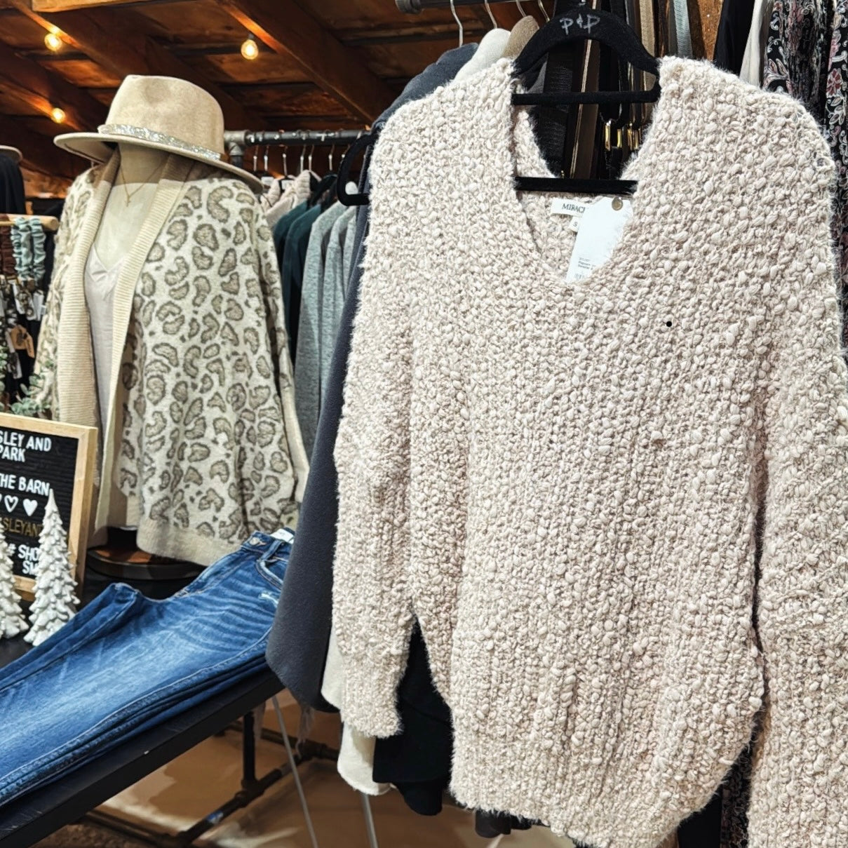 Popcorn Vneck Sweater