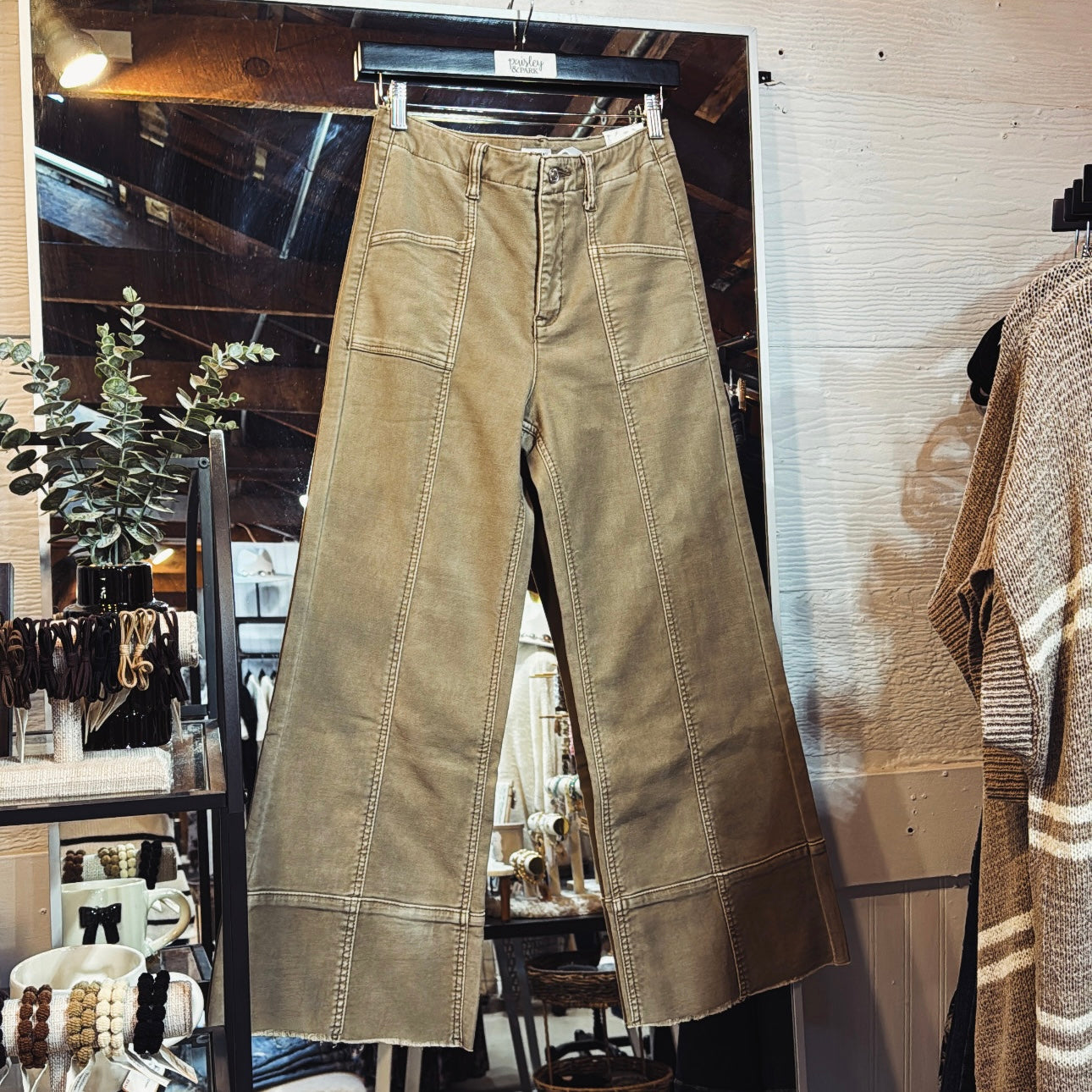HR Crop Palazzo Jeans -Taupe
