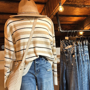 Taupe/BLK Striped Sweater