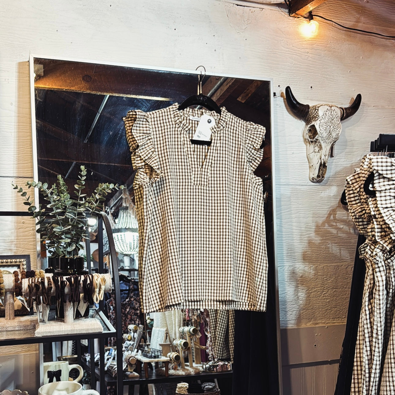 Brown Check Ruffled Top