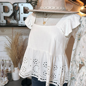 Eyelet&Peplum Top