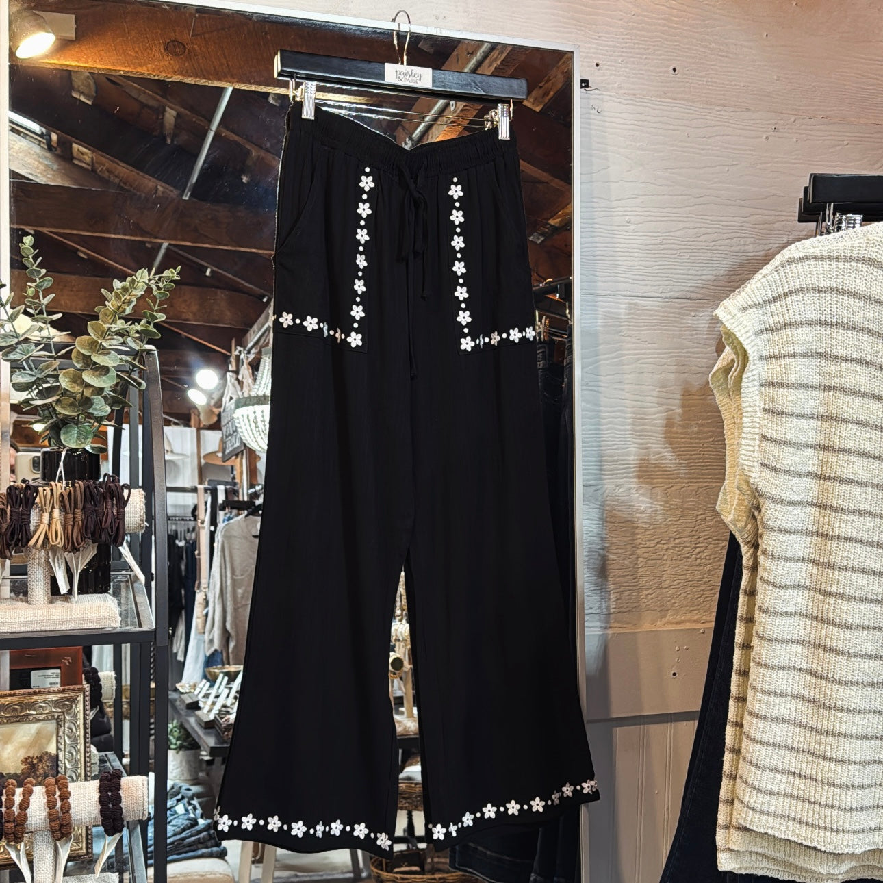 WhiteFloral Linen Pants