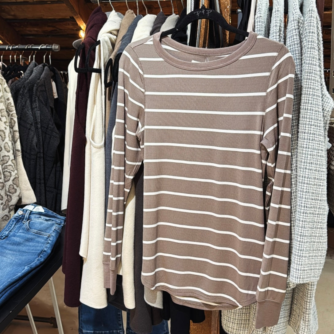 Stacy Top - Taupe Stripe