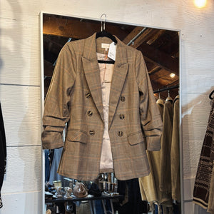 Cinched Sleeve Blazer - Brown Plaid