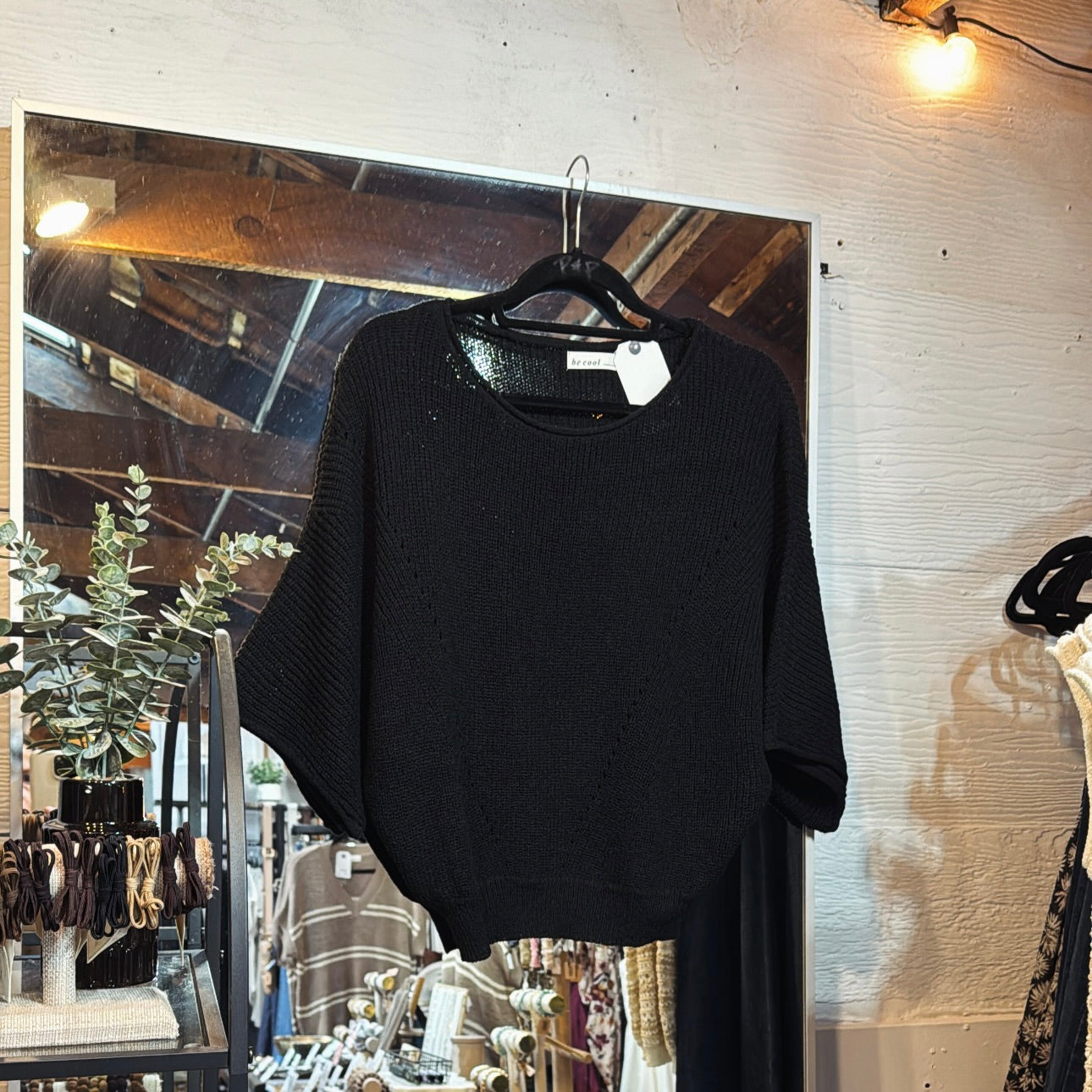 Pointelle Dolman Slv Top -Black