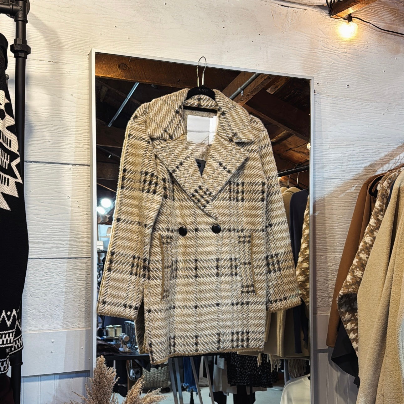 BLK/Taupe Plaid Coatigan