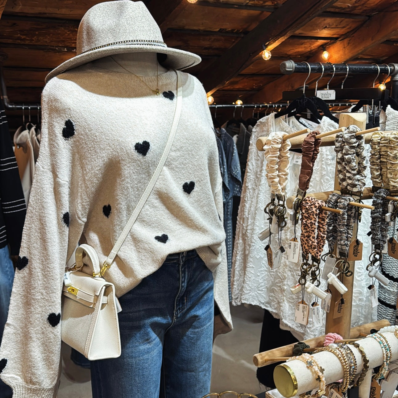 Beige/Black Heart Sweater