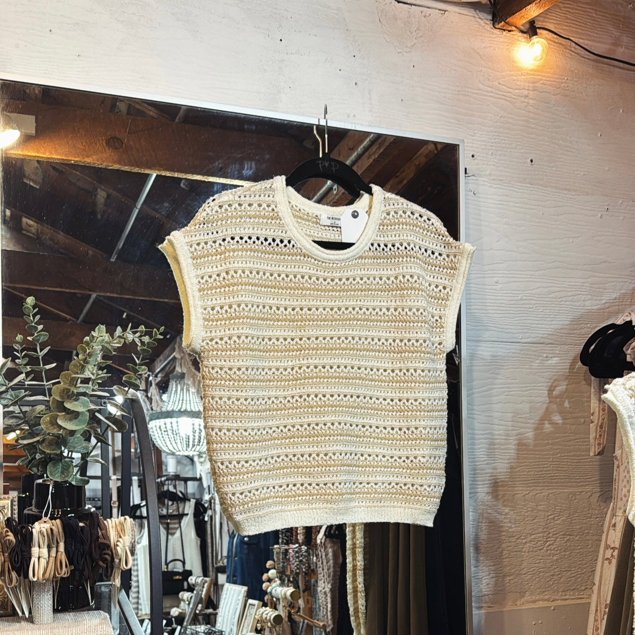 Ivory/Beige SS Striped Sweater