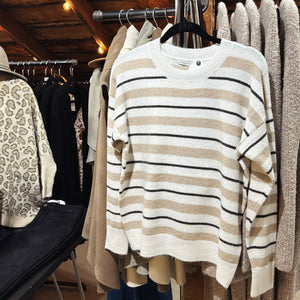 Taupe/BLK Striped Sweater