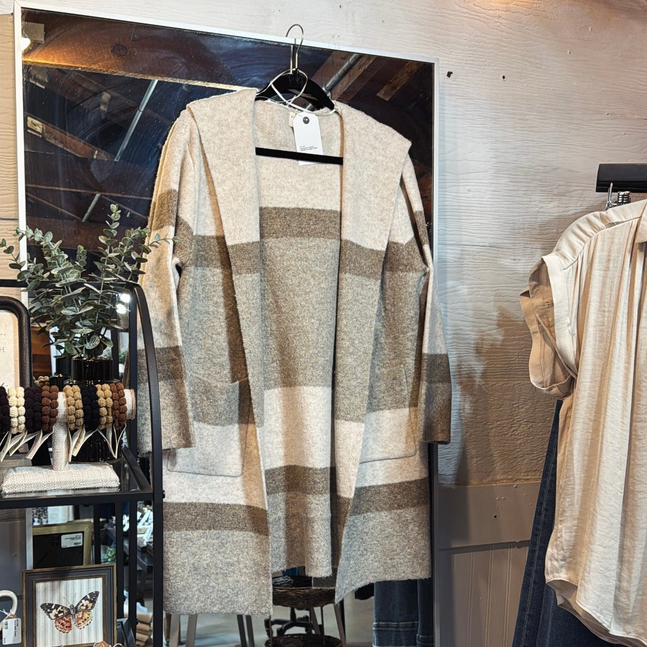 Mocha/Oat Striped Hooded Cardi