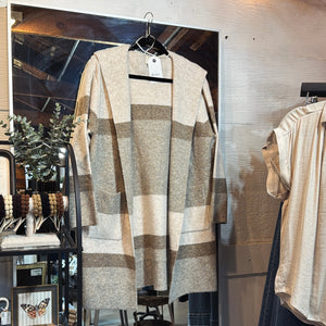 Mocha/Oat Striped Hooded Cardi