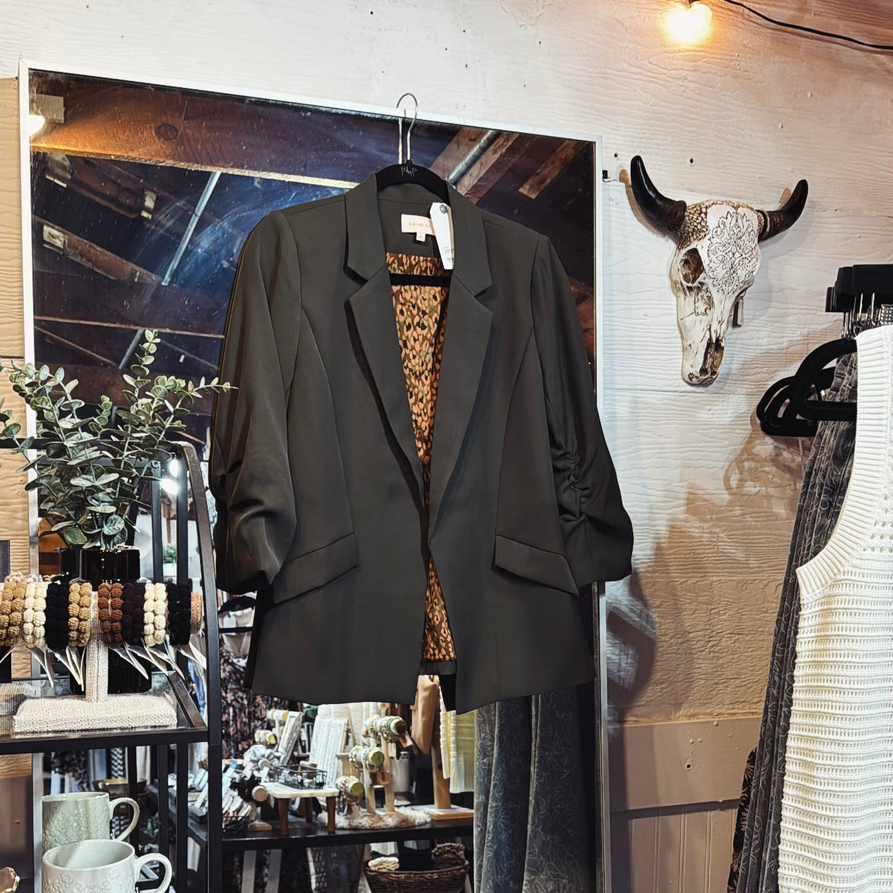 Cinched Sleeve Blazer- Olive