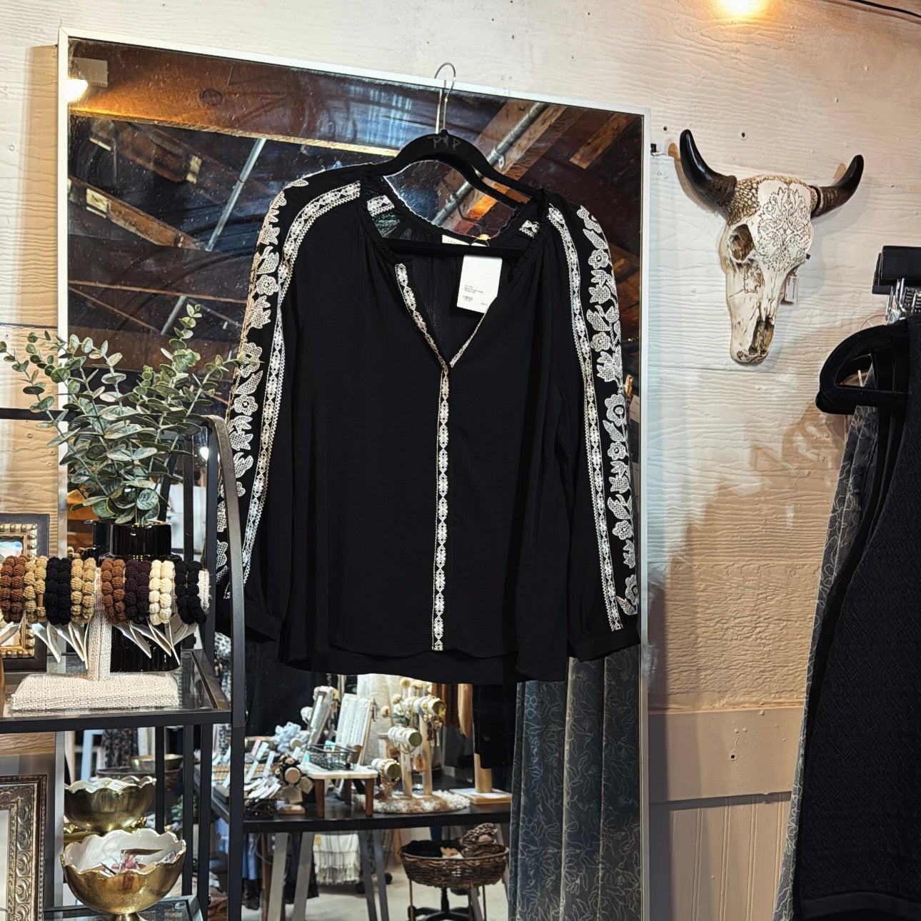 Black/Cream EMB Blouse
