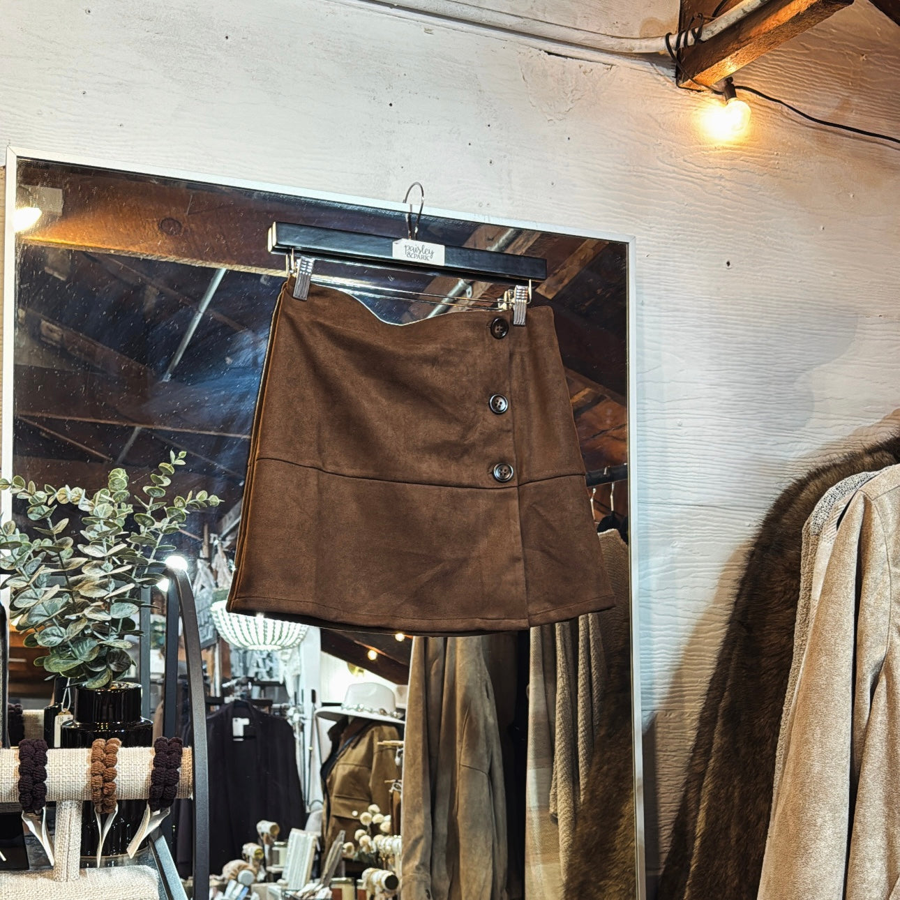 FauxSuede/Button Skirt