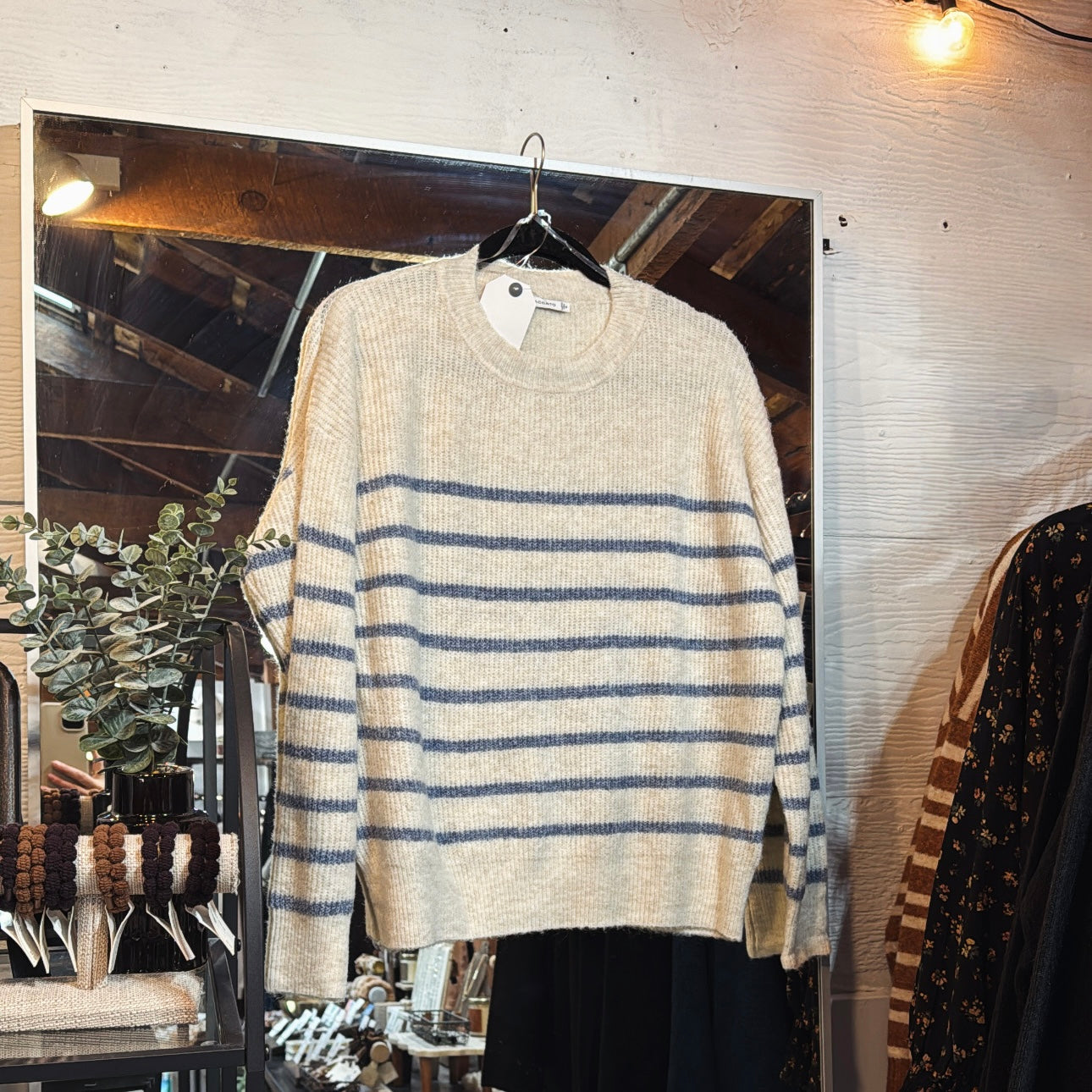 Oatmeal/Blue Cozy Striped Sweater