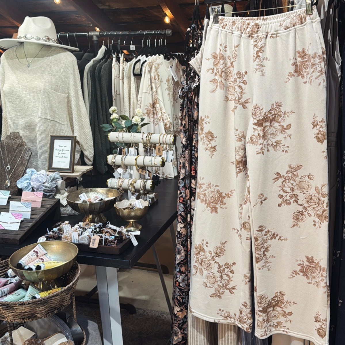 Cream/Brown Floral Sweatpants