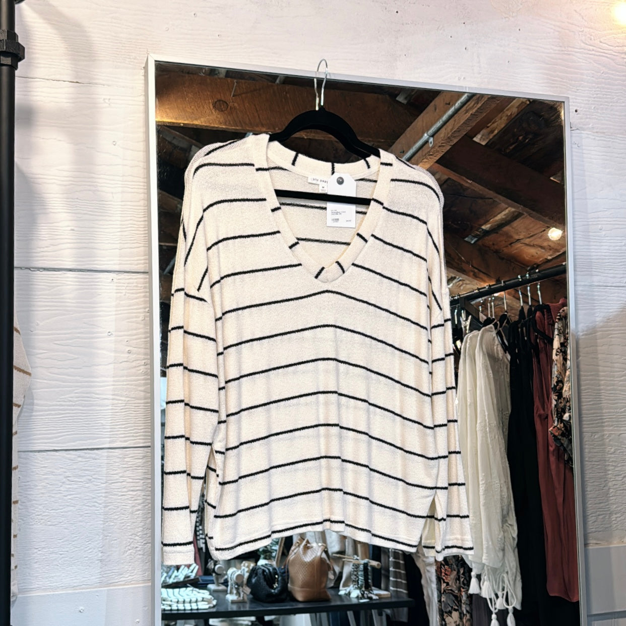 Striped Slub Vneck Sweater