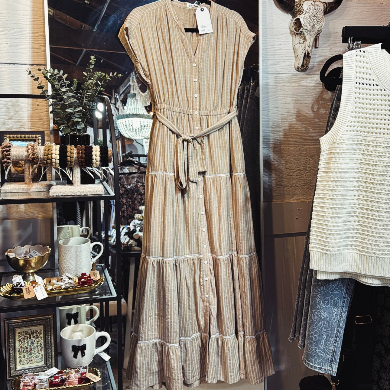 Tiered Striped Maxi Dress - Flax