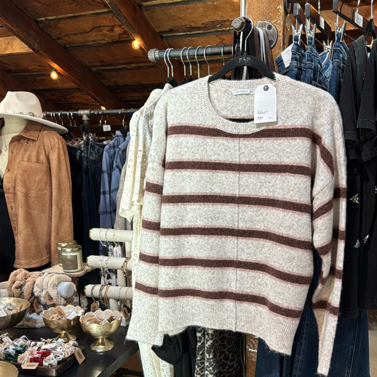 Oat/Burg Striped Sweater