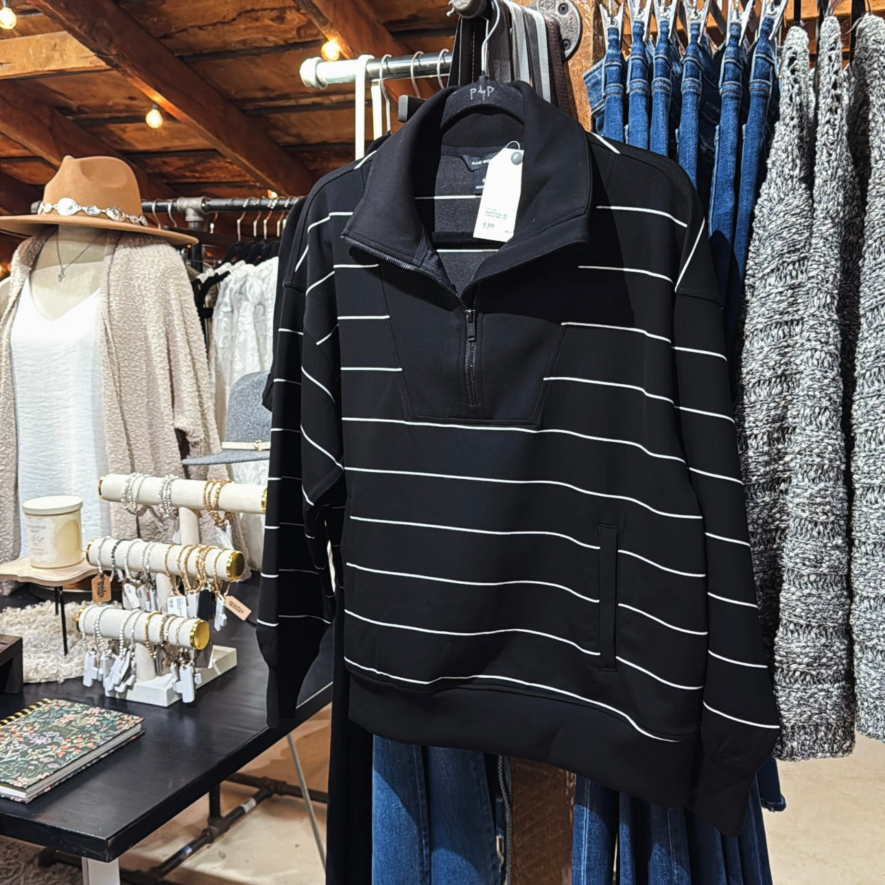 Modal Stripe Zip Pullover