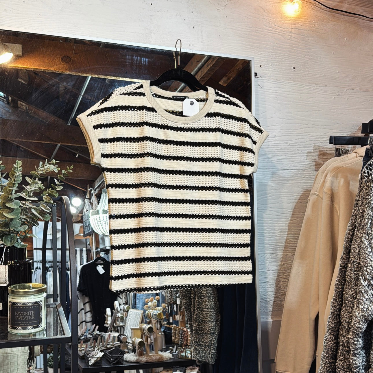 Pointelle Striped SS Top