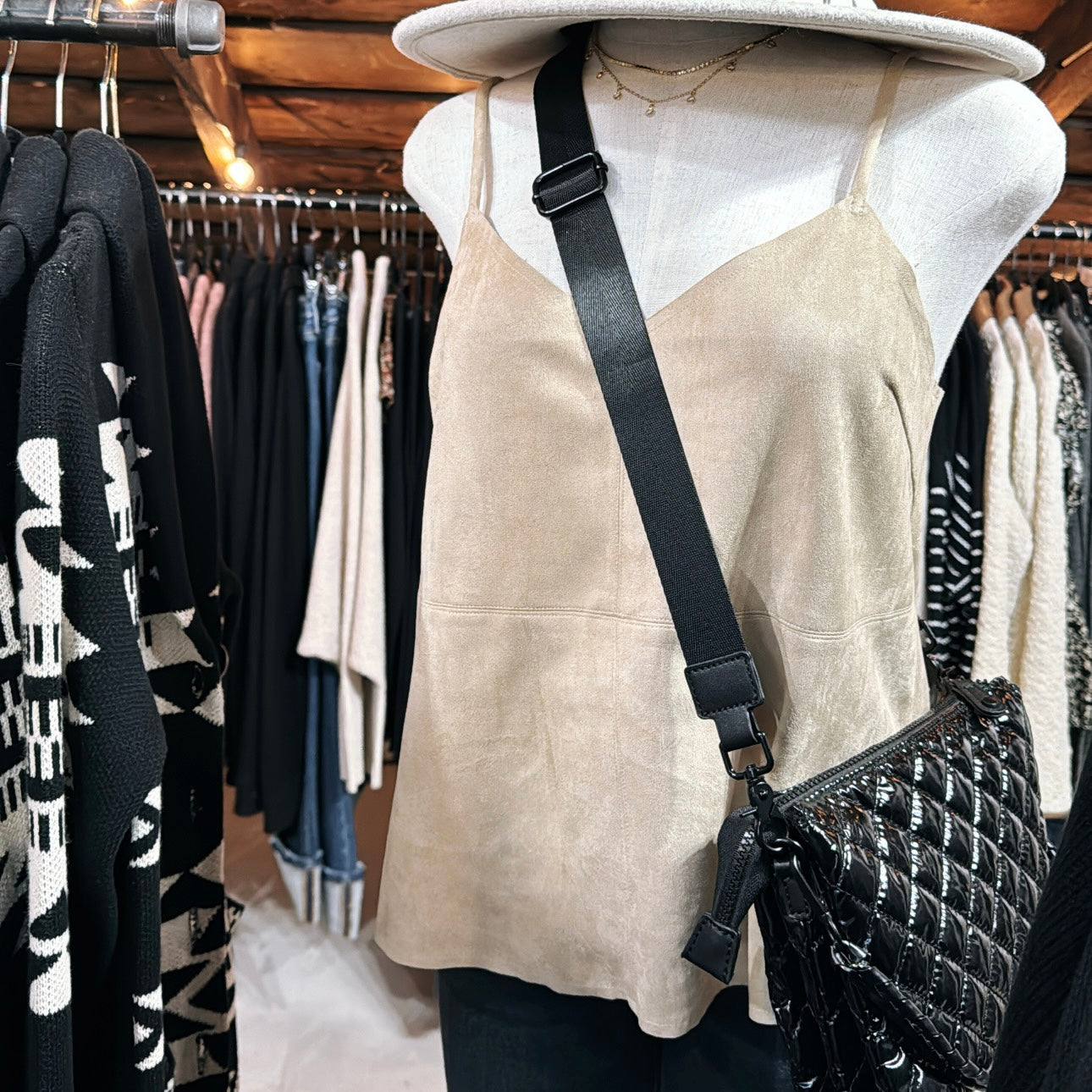 Faux Suede V-Neck Tank