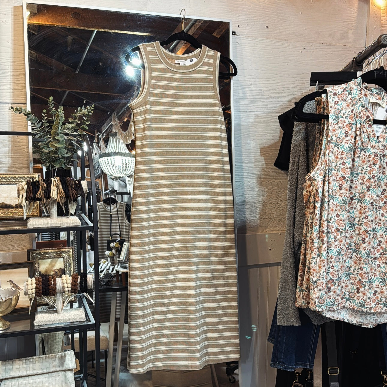 ButtonBack Striped Dress - Mocha