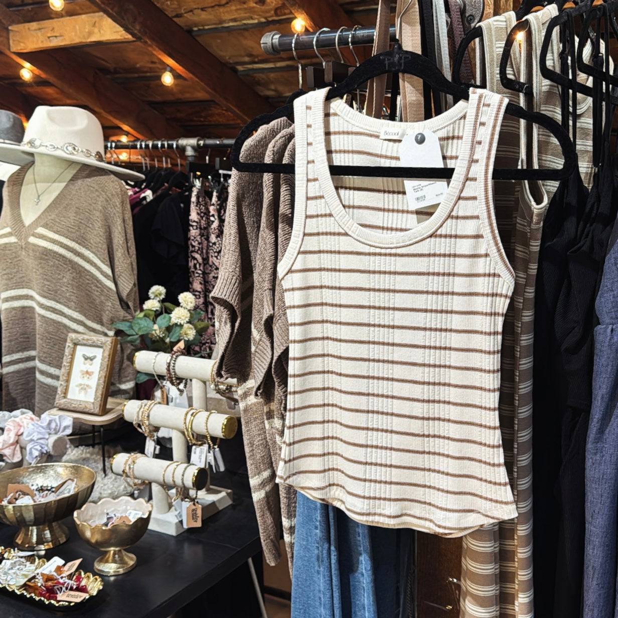 Mocha Stripe/Ribbed Tank
