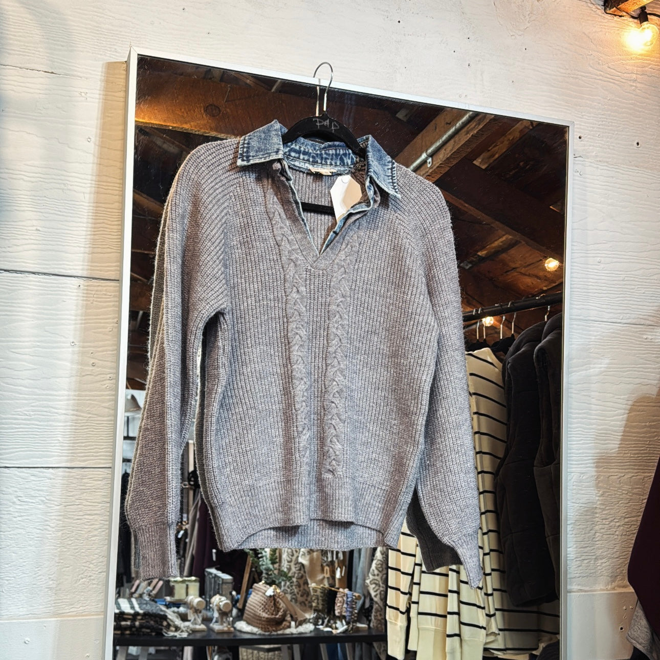 Denim Collar Sweater