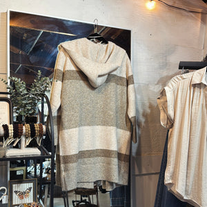 Mocha/Oat Striped Hooded Cardi