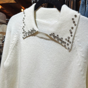 Jeweled Collar Sweater