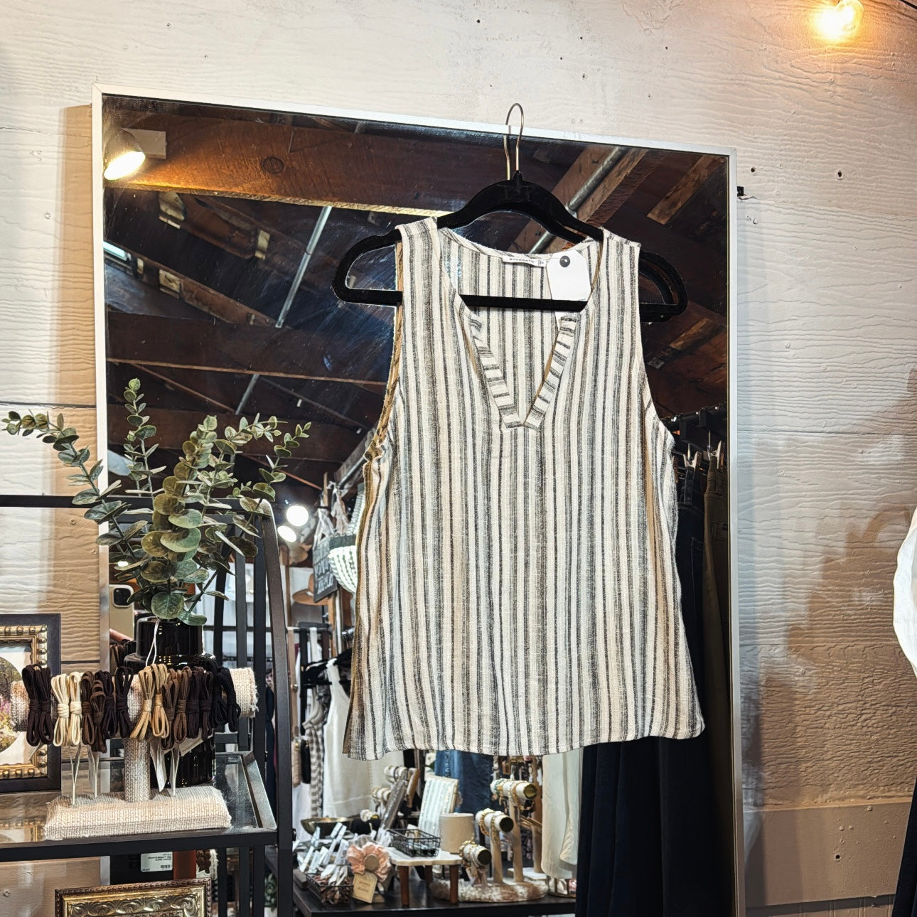 Vneck Vertical Striped Tank