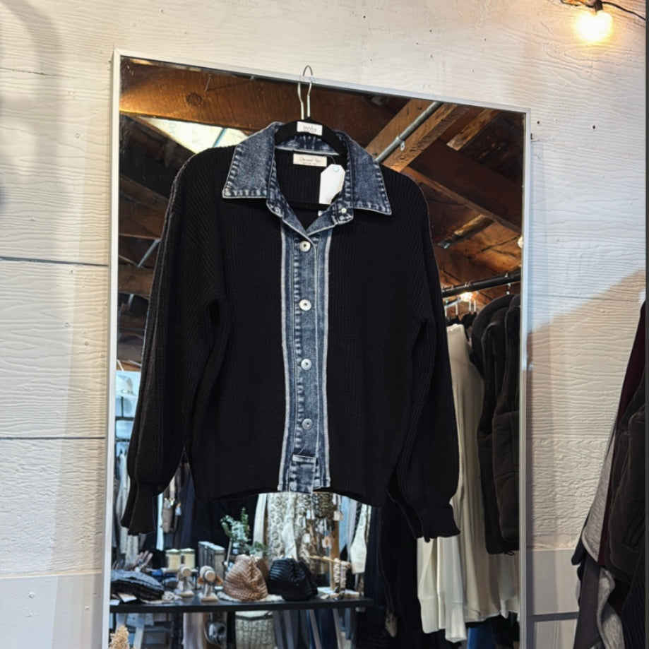 Denim Contrast Cardigan